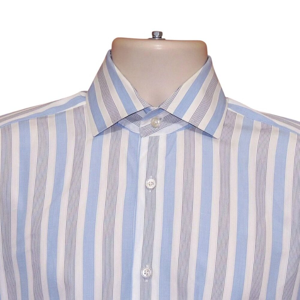 Boss Hugo Boss REGULAR FIT Fine Cotton Blue & Gray Stripes Men's Shirt 15.5 MINT